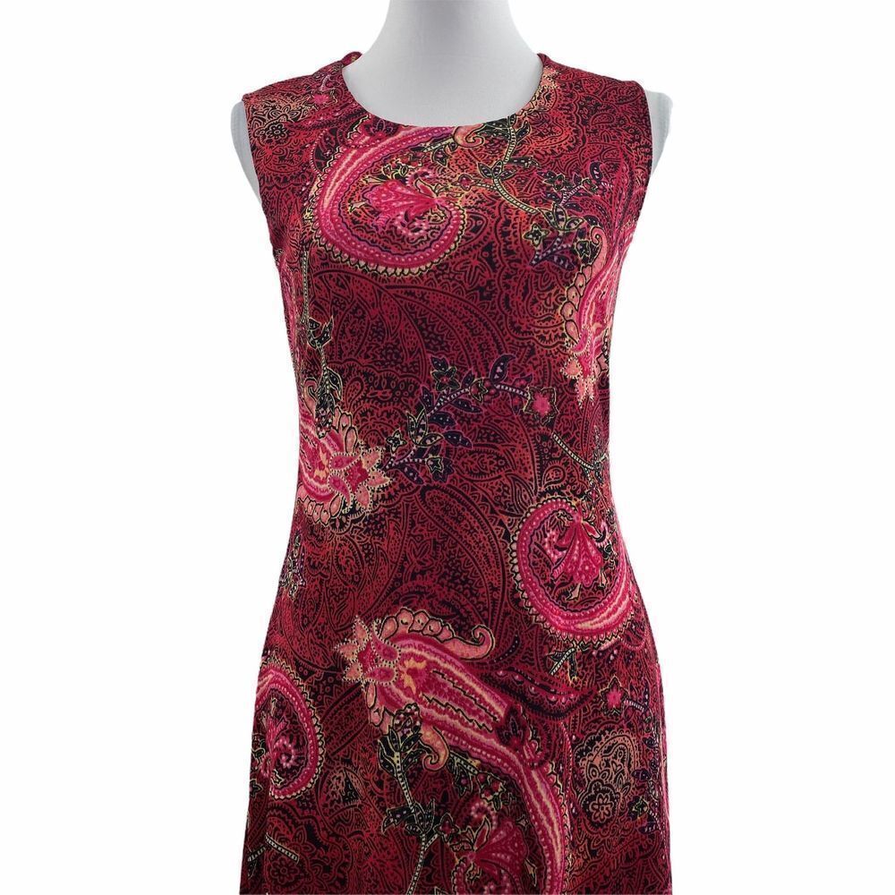 WHITE Stag Red Pink Paisley Sleeveless Dress Small - Picture 6 of 8